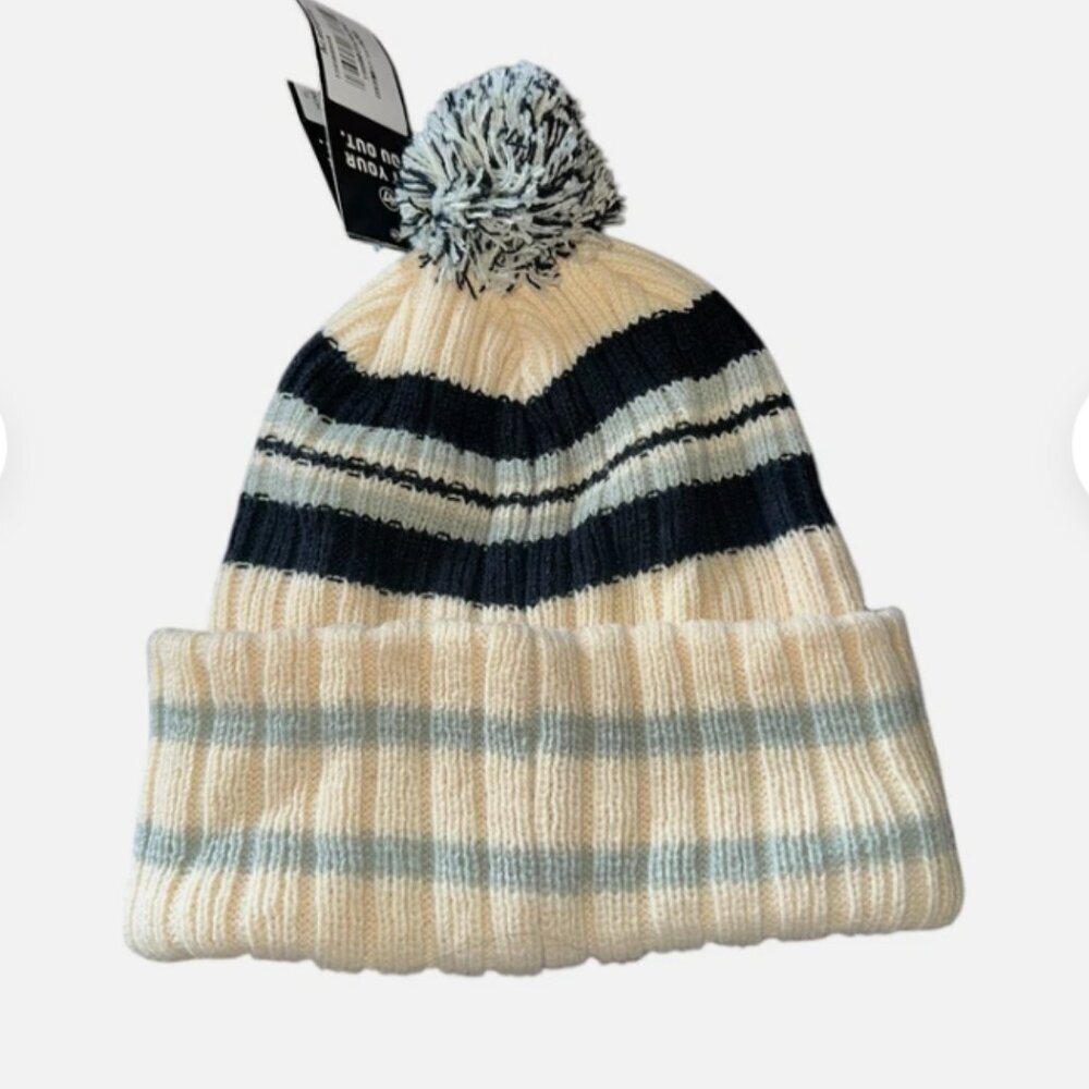 ‘47 Brand Dallas Cowboys Throwback Logo Knit Beanie With Pom Hat Cap Off White - Picture 2 of 5